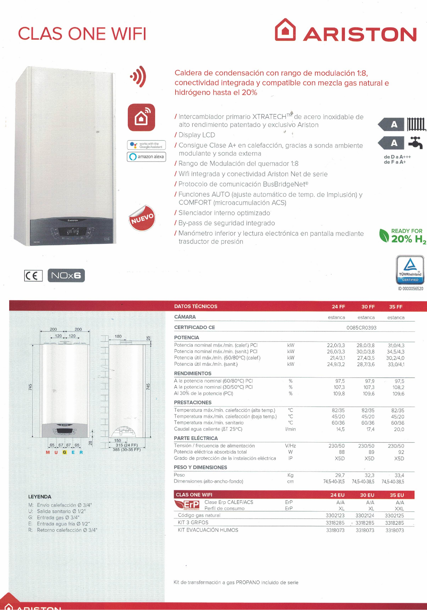 Ariston Clas One Wifi 24 FF 24kw | 1.656€ | 3 años sin intereses | 46€/mes | Precio al contado 1.535€